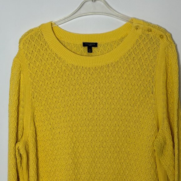 Talbots 100% Cotton Diamond Print Knit Boatneck Tunic Sweater Ribbed Yellow 2X - Picture 2 of 8
